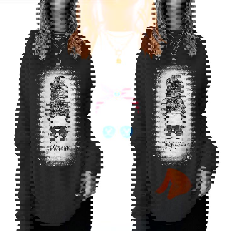 Bleached Air Force Mom Life Messy Bun Us Flag Women Sweatshirt