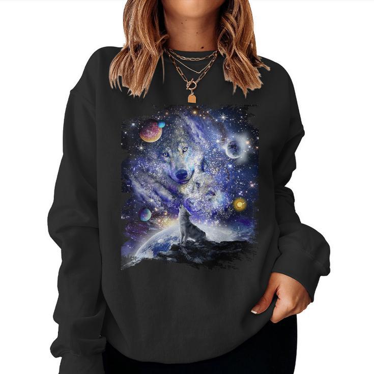 Cosmic Space Wolf Wolves Family Howling Constellation Sweatshirt Frauen