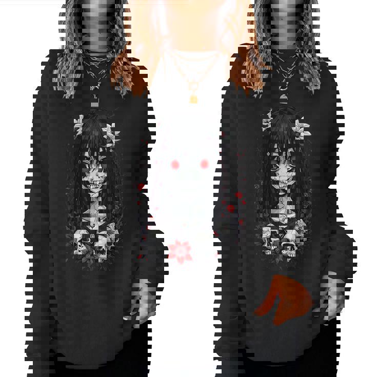 Creepy Kawaii Goth Girl Horror Anime Aesthetic Women Sweatshirt