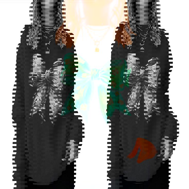 Cute Lucky Girl Coquette Bow Green St Patricks Shamrock Women Sweatshirt