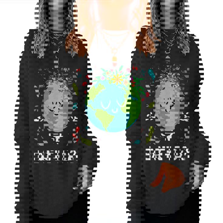 Earth Day Floral Cute & Peaceful Planet Earth Day 2025 Women Sweatshirt