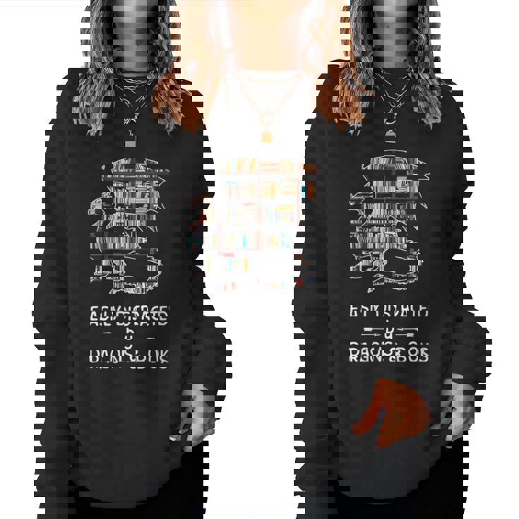 Facilement Distrait Par Les Dragons Et Les Livres Cadeau Amusant Sweat-shirt pour femme
