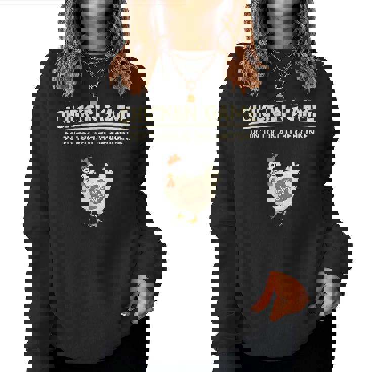 Chicken Game Ltd Divertido Diseño De Pollo Con Texto En Inglés Don't Look Niños Negro Manga De Doble Puntada Sudadera Mujer