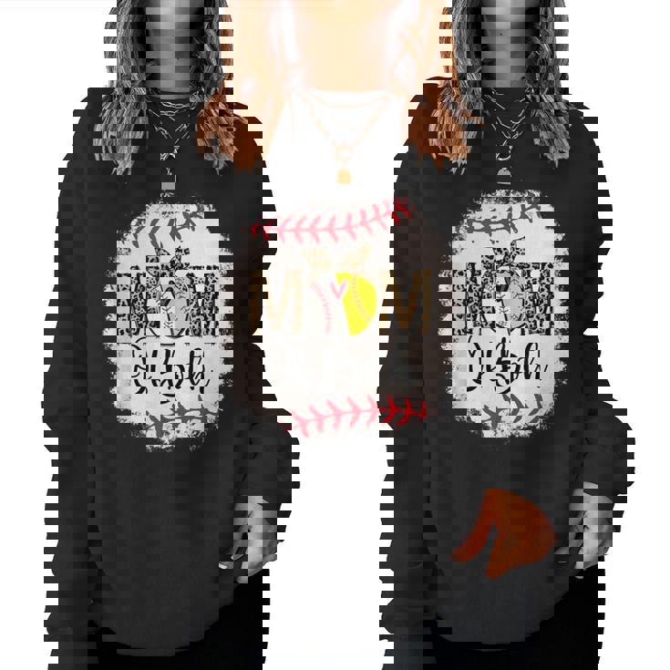 Mothers Ball Mom Of Both Baseball Softball Leopard Women Sweatshirt