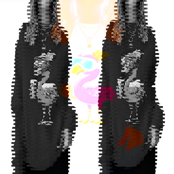 Ski Flamingo With Beer Apres Ski Comic Sweatshirt Frauen