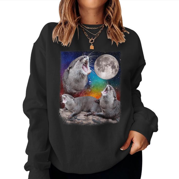 Howling Wolf Otter Moon Galaxy Parody Sweatshirt Frauen