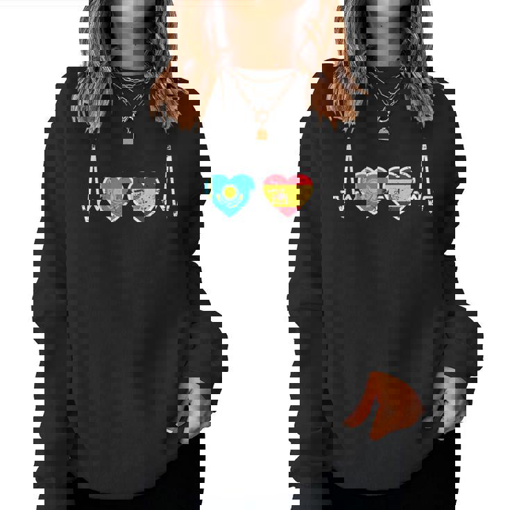 Kazajo Qazaqstan Orgullo Kazajstán Regalosintage Latido Bandera Español Kazajo Niños Hombre S Manga De Doble Puntada Negro Talla S Sudadera Mujer