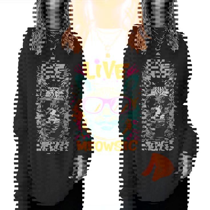 Live Meowsic Dj Sphinx Cat Disque Jockey Fun Edm Hiphop Musique Sweat-shirt pour femme