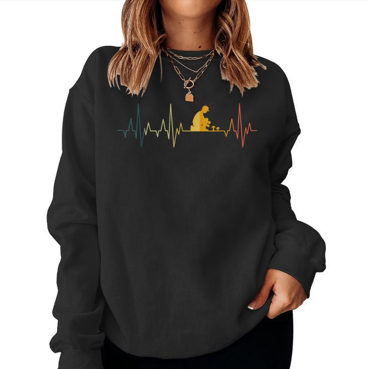 Mushroom Collector Heartbeat Retro Mushrooms Collecting Ecg Sponge Sweatshirt Frauen