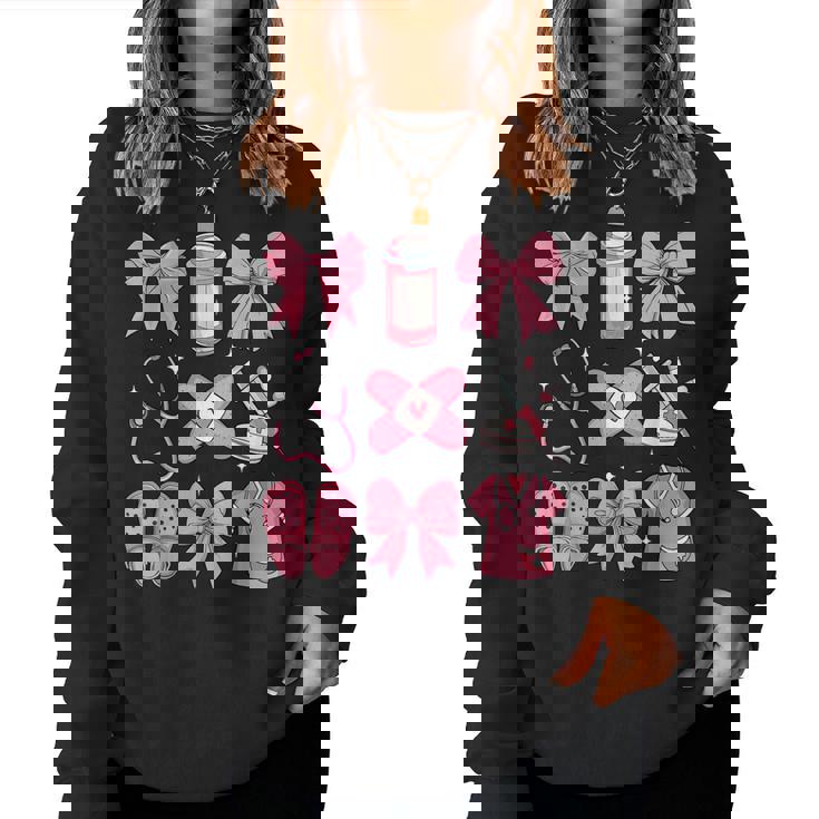 Nurse Valentines Day Coquette Bow Valentine Nurse Rn Pct Cna Women Sweatshirt