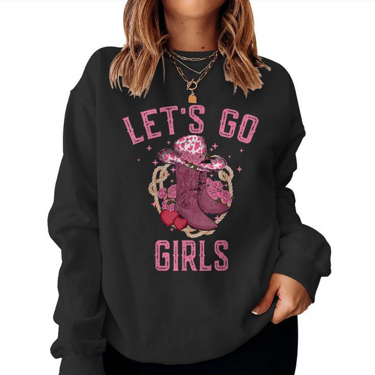 Pink Cowboy Hat Boots Let's Go Girls Western Cowgirls Sweatshirt Frauen