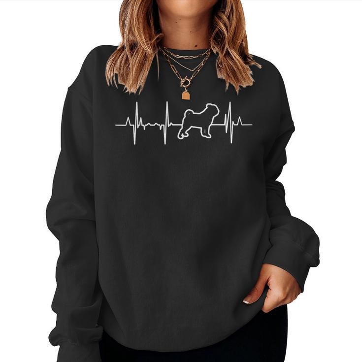 Pug Heartbeat For Pug Mum Pug Dad Pug Owner Sweatshirt Frauen