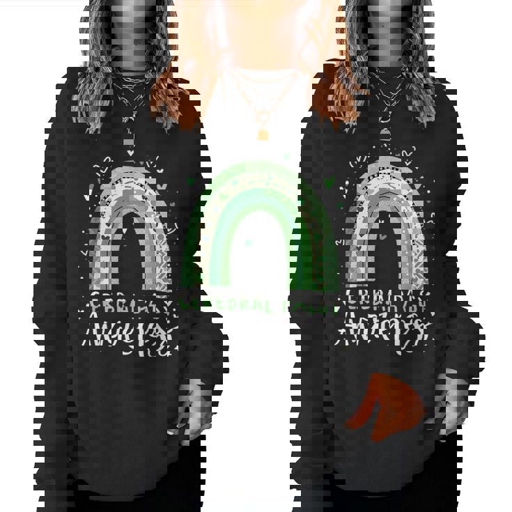 Rainbow In March We Wear Green Cerebral Palsy Awareness Women Sweatshirt