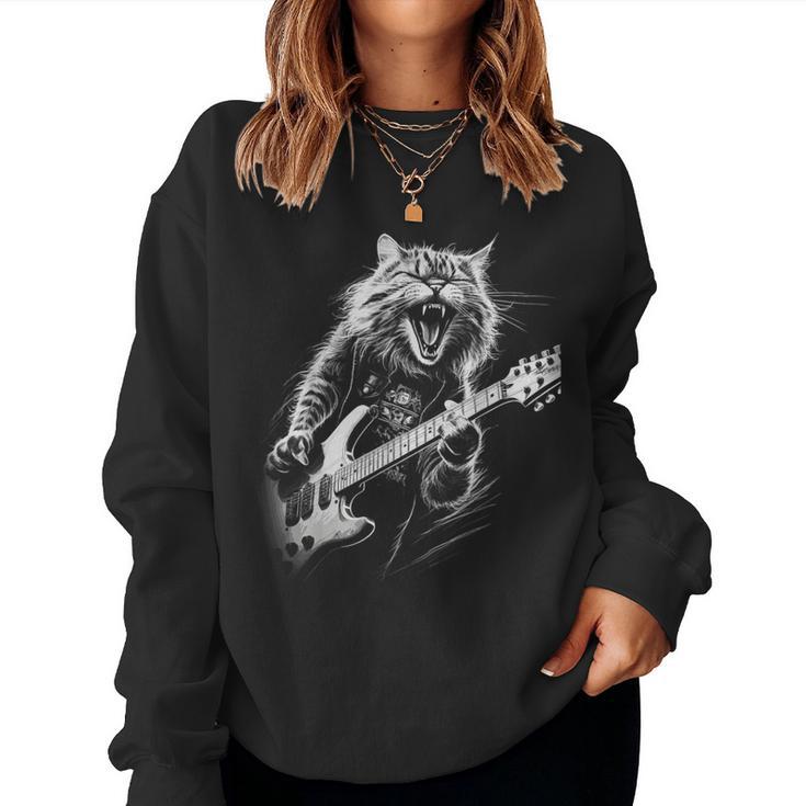 Rock Cat With Guitar Cat Motif Man Woman Sweatshirt Frauen