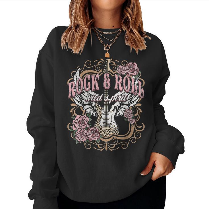 Rock And Roll Wild Spirit Boho Angel Wings Floral Guitar Sweatshirt Frauen