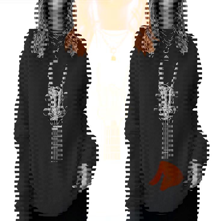 Rock On Skeleton Mano Guitarra Rock & Roll Hombres Es Rock Band Sudadera Mujer
