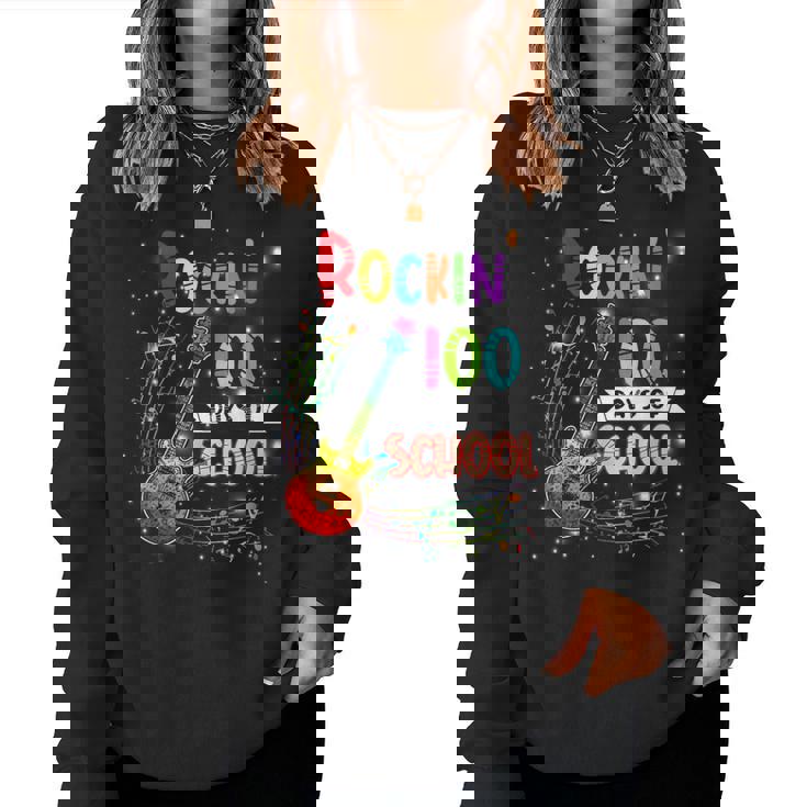 Rockin' 100 Days Of School Guitar Student Music Teacher Women Sweatshirt