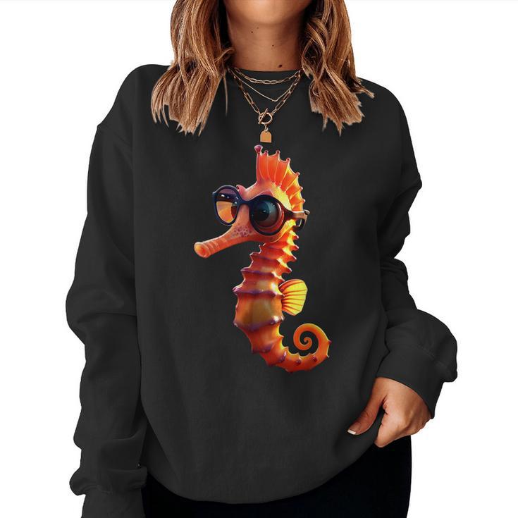 Seahorse With Sunglasses Aquarist Ocean Cute Seahorse Sweatshirt Frauen