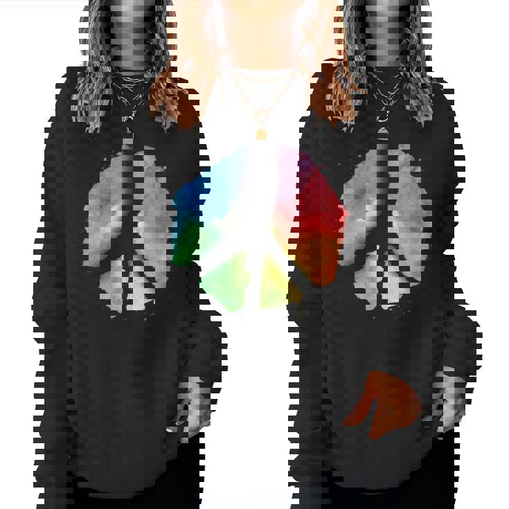 Signe De Paix Aquarelle Arc-En-Ciel Symbole De Paix Minimali Sweat-shirt pour femme