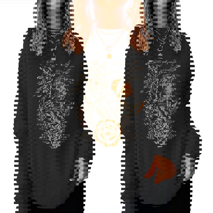 Sirène Squelette Traditionnel Tatouage Old School Tattoo Flash Sweat-shirt pour femme