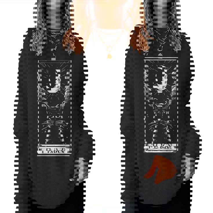 Tarot Card Vintage Crescent Moon Black Cat Mom Cat Lovers Women Sweatshirt