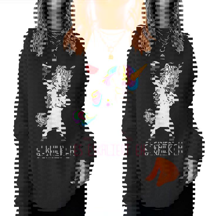 Women's Es Ekaliert Eh Dabbing Unicorn Wine Saying Women Sweatshirt Frauen
