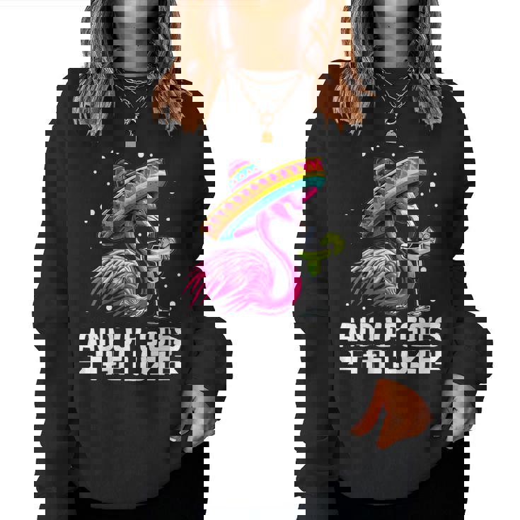 Women's And Up Goes The Luzie Flamingo Party Dancing Slogan With-Neck Sweatshirt Frauen