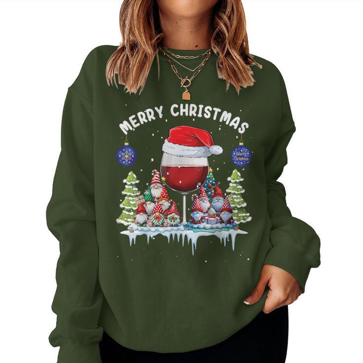 Glass Red Wine Gnome Christmas Sweatshirt Frauen