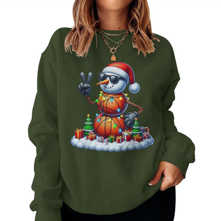 Peace Sign Hand Snowman Basketball Christmas Child Sweatshirt Frauen