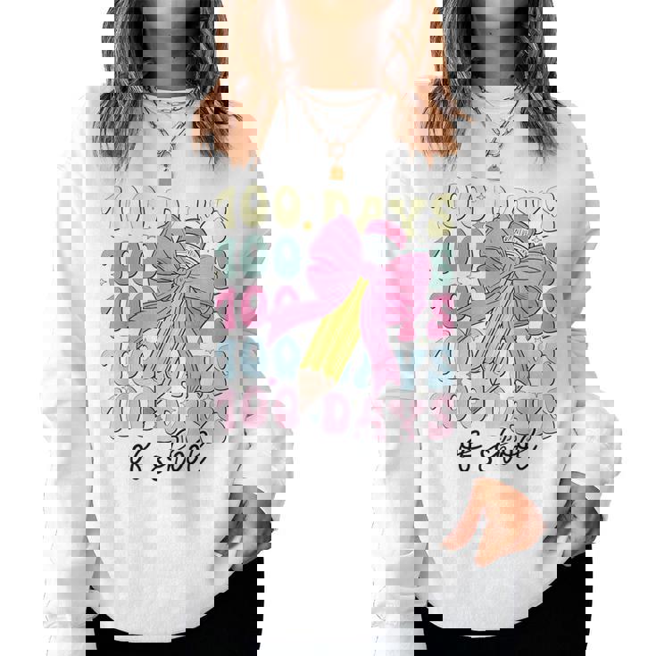 100 Days Of School Girls Coquette Bow 100Th Day Of School Women Sweatshirt