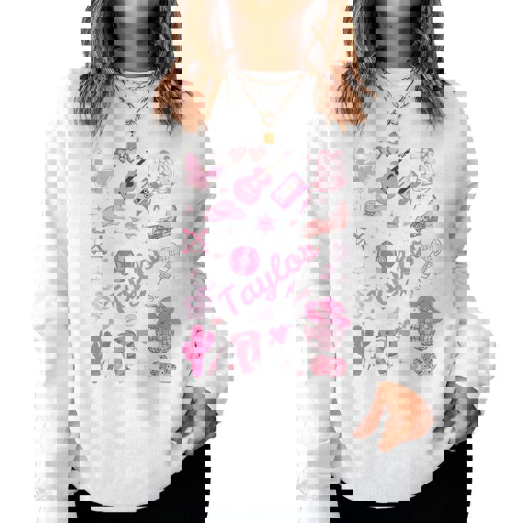 Birthday Girl Groovy Taylor First Name Personalized Heart Women Sweatshirt