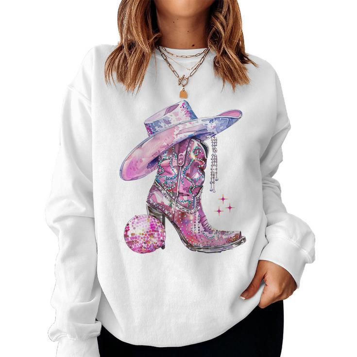 Cute Pink Cowgirl Boots Disco Western Country Cow Girls Sweatshirt Frauen