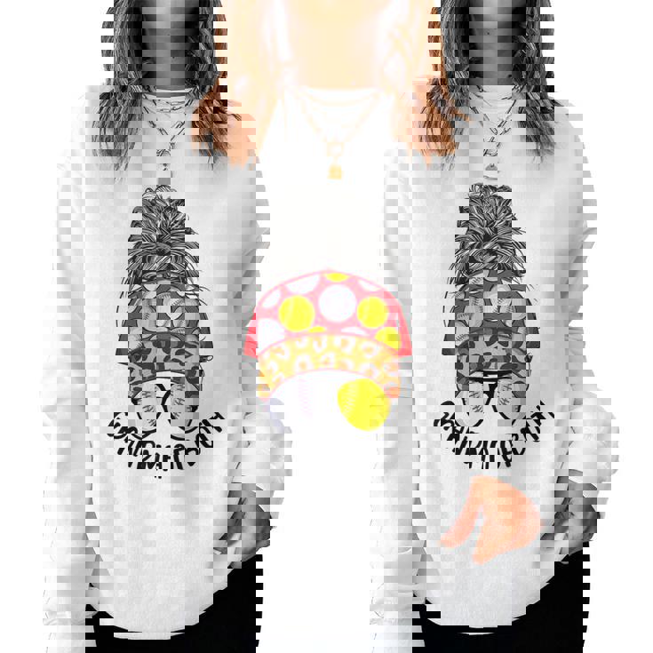 Grandma Of Both Messy Bun Softball Baseball Grandma Women Sweatshirt