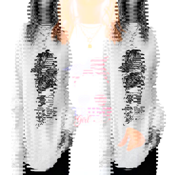Trump Girl No Apologies Messy Bun Trump 2024 Bandera Estadounidense Sudadera Mujer