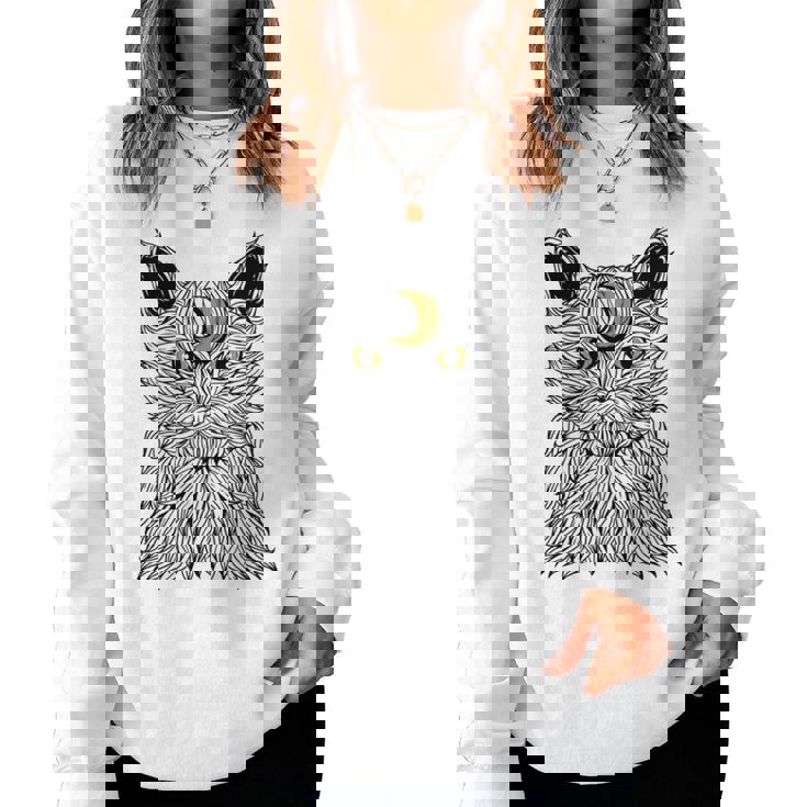 Vaporwave Cat And Moon For Cats Lover Manche Longue Sweat-shirt pour femme