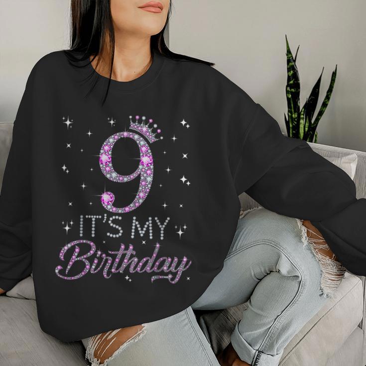 9 It's My Birthday Pink Crown Happy 9Th Birthday Girl Sweatshirt Frauen Geschenke für Sie