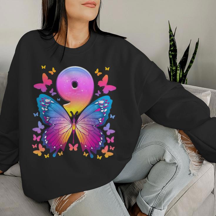 9Th Birthday Girl 9 Years Butterfly Number 9 Sweatshirt Frauen Geschenke für Sie