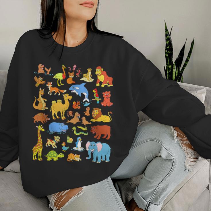 Animals Children With Many Animals Sweatshirt Frauen Geschenke für Sie