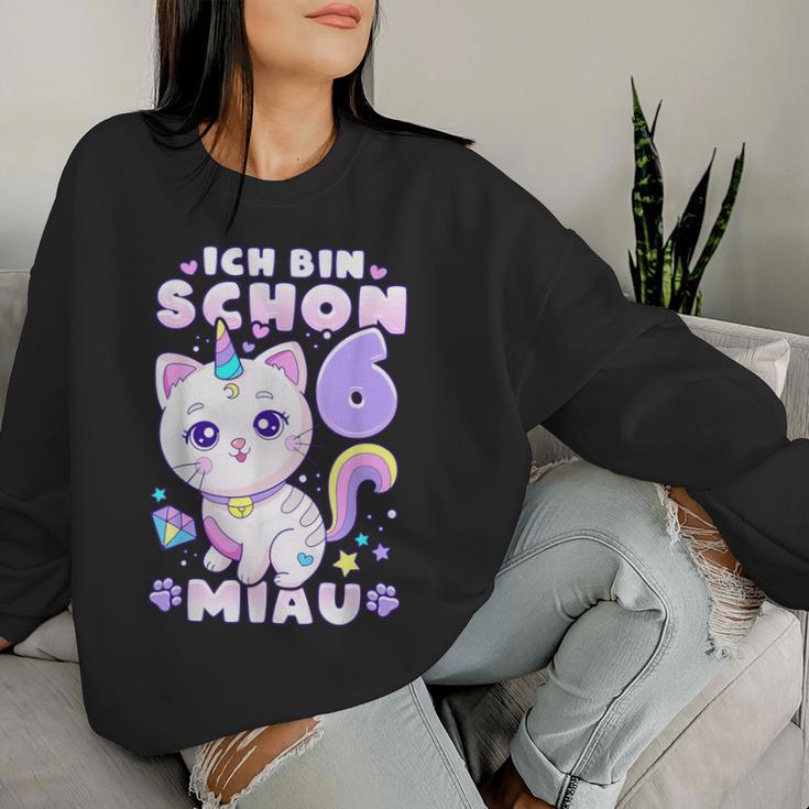 Birthday Girl 6 Years Old Cat Unicorn Sweatshirt Frauen Geschenke für Sie