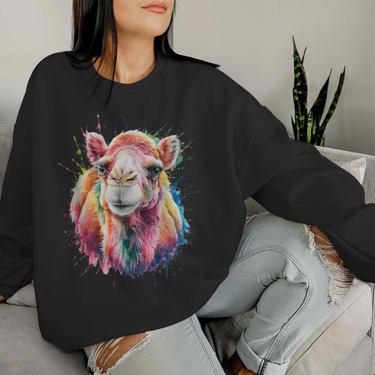 Camel Women's Colourful Watercolour Camel Sweatshirt Frauen Geschenke für Sie