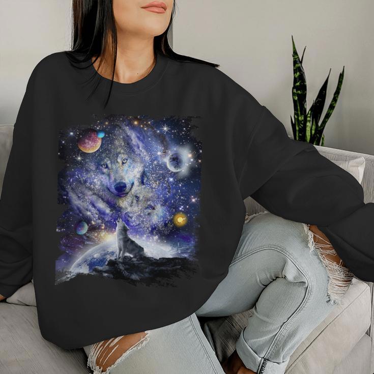 Cosmic Space Wolf Wolves Family Howling Constellation Sweatshirt Frauen Geschenke für Sie