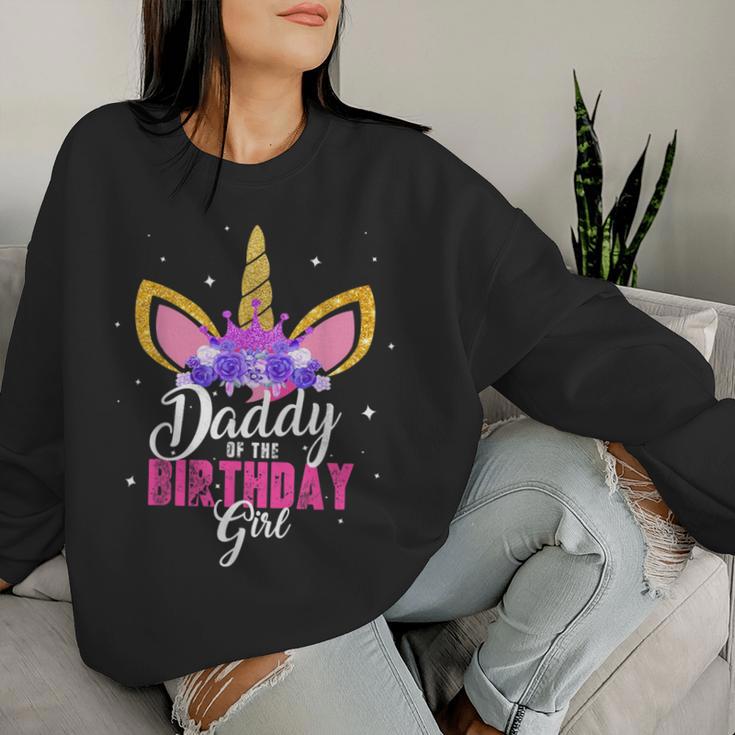 Daddy Of The Birthday Girl Unicorn Birthday Father Dad Blue Sweatshirt Frauen Geschenke für Sie