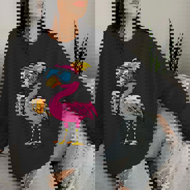 Ski Flamingo With Beer Apres Ski Comic Sweatshirt Frauen Geschenke für Sie