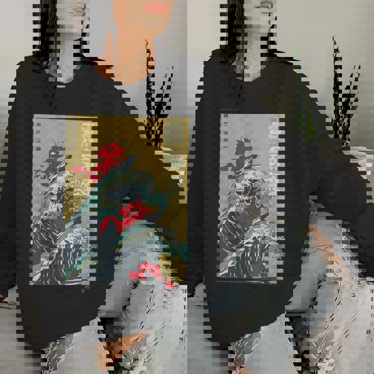 The Great Wave Off Kanagawa Coucher De Soleil Rétro Dragon Japonais Sweat-shirt pour femme Cadeaux pour elle