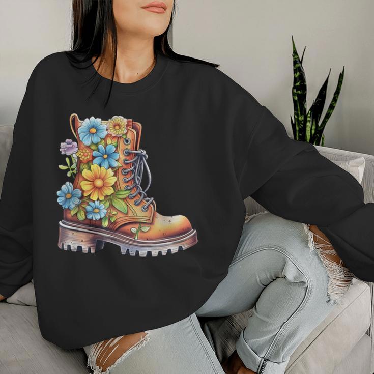 Hiking Boots Shoe Floral Flower Power Hiker Women's Sweatshirt Frauen Geschenke für Sie