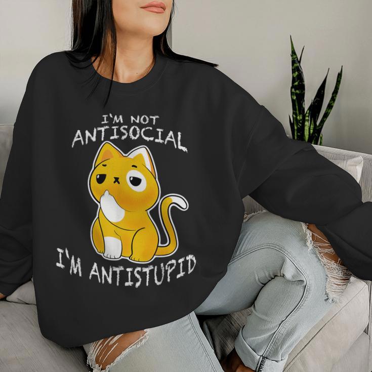 I'm Not Antisocial I'm Antistupid Sarcastic Cat Sweatshirt Frauen Geschenke für Sie