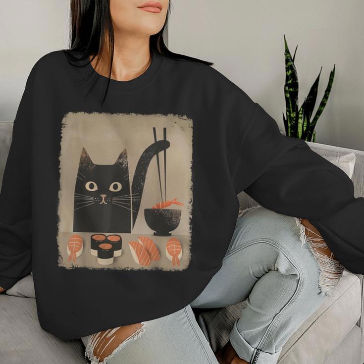 Kawaii Cat Eating Sushi Japanese Anime Cute Sushi Cat Girls Women Sweatshirt Gifts for Her