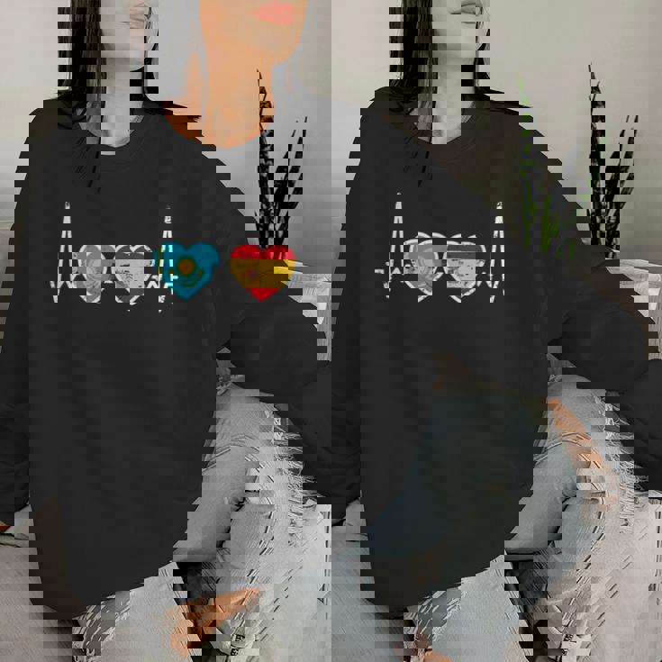 Kazajo Qazaqstan Orgullo Kazajstán Regalosintage Latido Bandera Español Kazajo Niños Hombre S Manga De Doble Puntada Negro Talla S Sudadera Mujer Regalos para ella