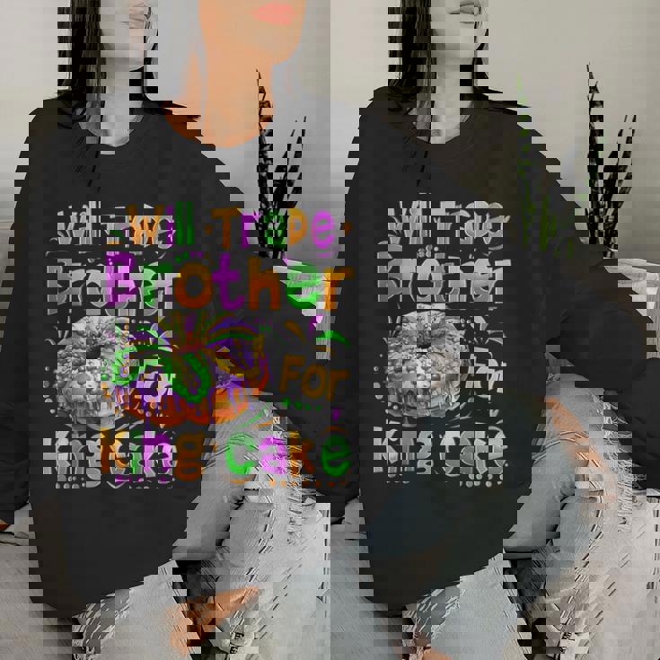 Mardi Gras Girls Kid Will Trade Brother For King Cake Bead Women Sweatshirt Gifts for Her