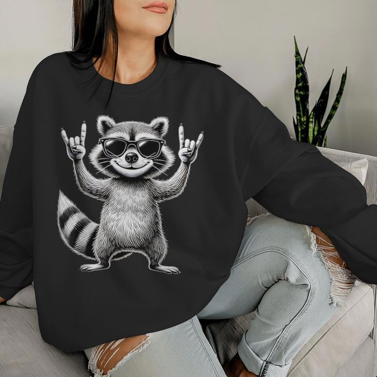 Retro Raccoon Rock Music Children Raccoon Sweatshirt Frauen Geschenke für Sie